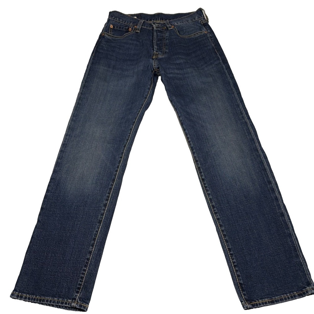 Levi's Premium 501 Button Fly Jeans Mens 28x30 Straight Leg Dark Wash